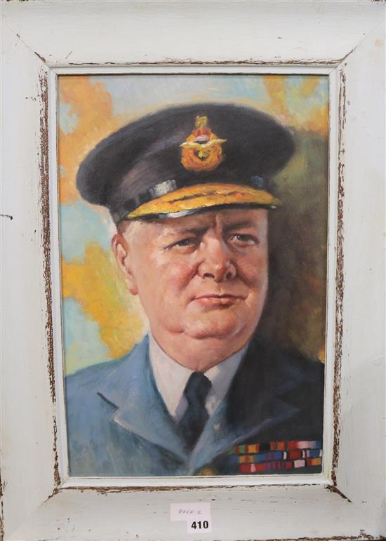 English School, oil on canvas board, Portrait of Winston Churchill, 50 x 32cm